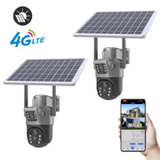 4MP 4G Wireless PTZ Solar Camera Dual Lens Dual Screen Outdoor IP Camera Solar Panel Audio PIR Security Surveillance Camera