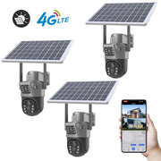 4MP 4G Wireless PTZ Solar Camera Dual Lens Dual Screen Outdoor IP Camera Solar Panel Audio PIR Security Surveillance Camera