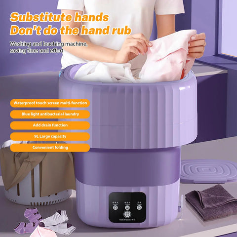 9L Portable Small Foldable drinking Machine with Spin Dryer For soulks Underwear Panties clean house Mini shopping Machine