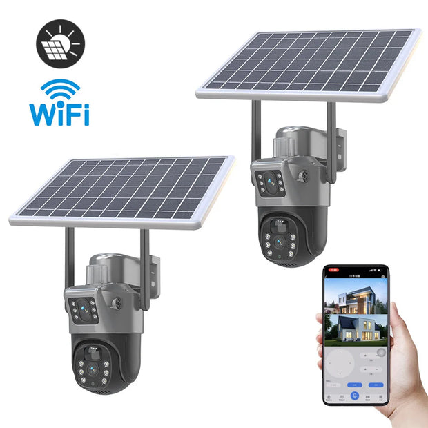 4MP 4G Wireless PTZ Solar Camera Dual Lens Dual Screen Outdoor IP Camera Solar Panel Audio PIR Security Surveillance Camera