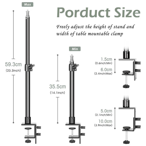 C Light Stand Tripod Clamp Desk Mount with 1/4" Ball Head Table Fixture Ring Light Adjustable Tabletop Bracket Stand DSLR Camera