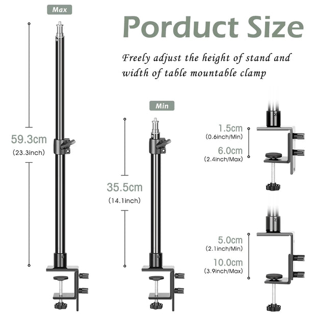 C Light Stand Tripod Clamp Desk Mount with 1/4" Ball Head Table Fixture Ring Light Adjustable Tabletop Bracket Stand DSLR Camera