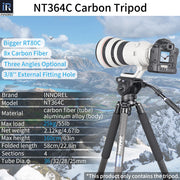 NT364C Professional Carbon Fiber Bowl Tripod for DSLR Camera Video Camcorder Heavy Duty 25kg Max Load Birdwatching Camera Stand