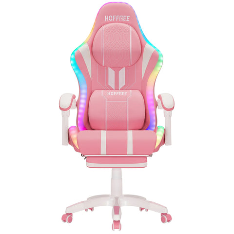 Gaming Chair Bluetooth Speaker Office Chair Ergonomic LED Lights Massage Adjustable Height Armrests Headrest Lumbar Support