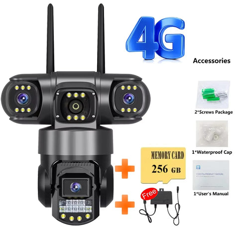 3 Lens Video Surveillance Camera Wifi Network CCTV Camera 4G SIM Card Wireless 360 Monitor Outdoor Waterproof Security Cameras