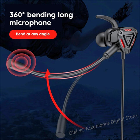 OLAF 3.5mm Wired Headphones Gaming Headset Bass Stereo Gamer Earphones Noise Cancelling Earbuds With Dual Mic In-ear Handfree