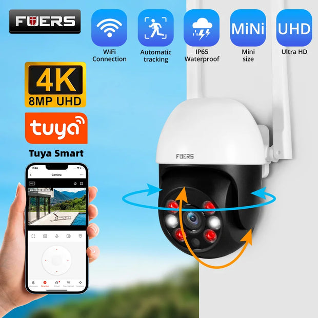 Fuers 8MP 4K IP Camera Tuya Smart Outdoor Home Security Auto Tracking AI Human Detection Camera WIFI CCTV Surveillance Camera