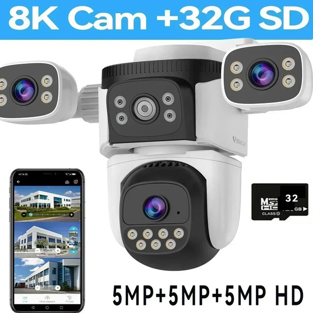 10K Home Security WiFi Camera Four Lens Four Screen  360° 10X Optical Zoom CCTV  Auto Tracking 20MP Wireless Surveillance IP Cam