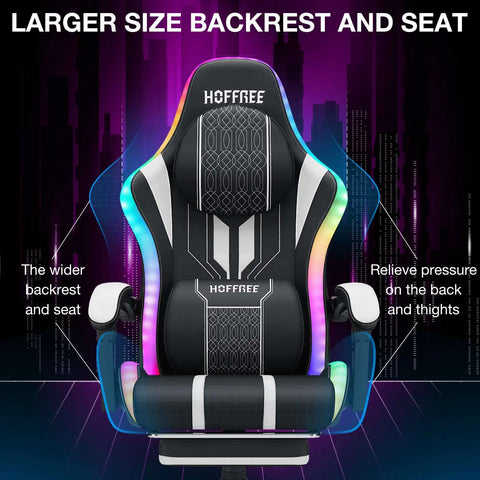 Gaming Chair Office Chair Ergonomic Bluetooth Speaker LED Lights Massage  Adjustable Height Armrests Headrest Lumbar Support