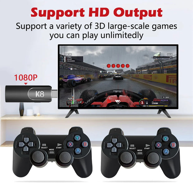 Retro Gaming Console K8 Video Game Stick 40+ Simulators with Dual 2.4G Wireless Controllers 64G 40000+ Games for Kids Gift