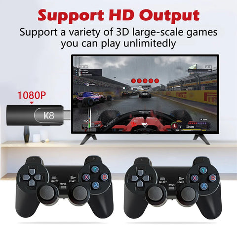 New K8 64GB 40000+ Game Stick 4K Game Player 3D HD Retro Video Game Console Wireless Controller TV 40+ Emulator For Kids Gifts