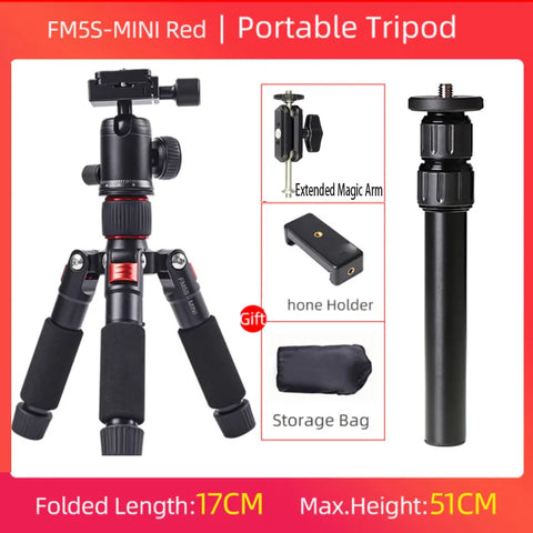 FM5S Portable Tripode Lightweight Travel Stand Tabletop Video Mini Tripod with 360 Degree Ball Head for Camera DSLR SLR