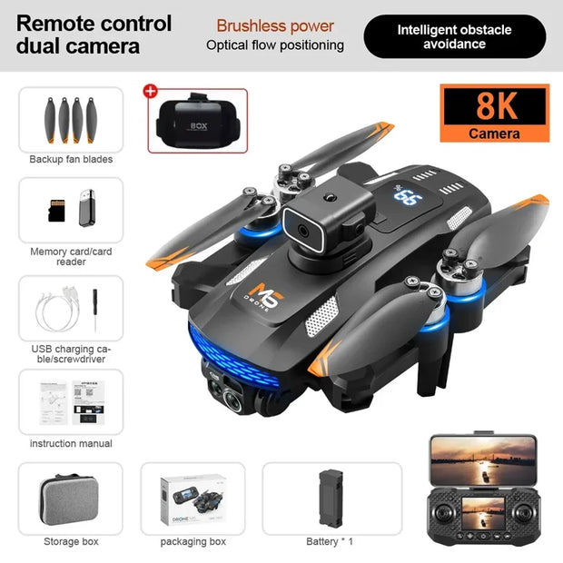 New Professional M6 Drone 8K HD With Screen WIFI FPV Smart Obstacle Avoidance Brushless Motor Remote Control Quadcopter Dron Toy