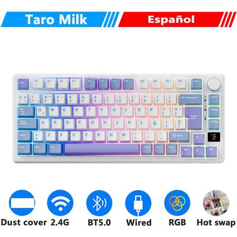 M75 RK ROYAL KLUDGE 2.4G Wireless/Bluetooth/USB-C Mechanical Keyboard 81Keys RGB Hot-Swappable Gasket Gamer Keyboard with Screen