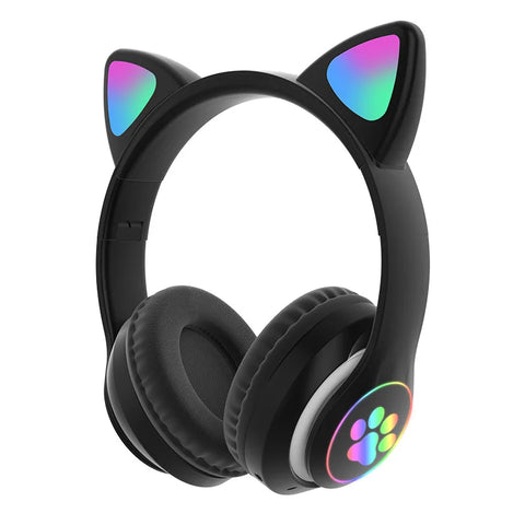 P47M Wireless Headphone Flash Light Cute Cat Bluetooth with Mic Control LED Stereo Music Helmet Phone Bluetooth Headset Gift