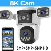 10K Home Security WiFi Camera Four Lens Four Screen  360° 10X Optical Zoom CCTV  Auto Tracking 20MP Wireless Surveillance IP Cam