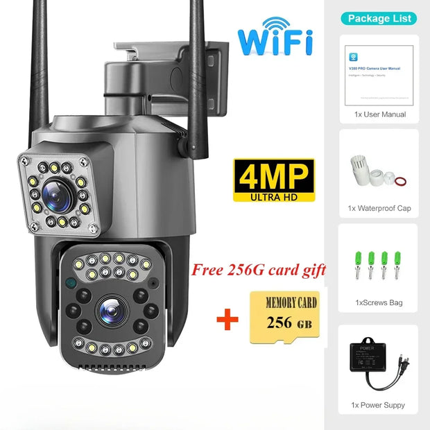 4K 8MP Dual Lens WiFi IP Camera Free 256GB memory card gift Night Vision Ai Human Detect PTZ Outdoor Video Security Protection