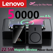 Lenovo 50000mAh Magnetic Wireless Charger Power Bank Portable External Battery 22.5W Fast Charging PowerBank for Android iPhone