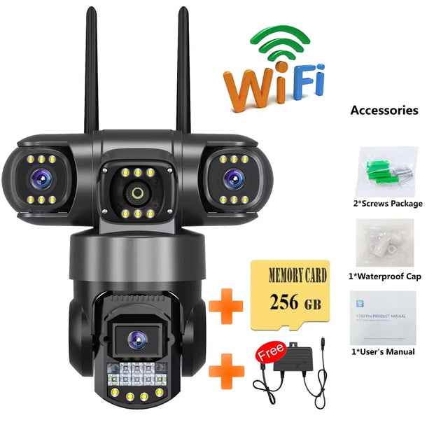 3 Lens Video Surveillance Camera Wifi Network CCTV Camera 4G SIM Card Wireless 360 Monitor Outdoor Waterproof Security Cameras