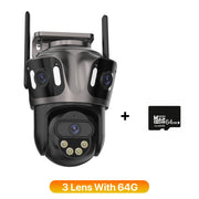 Three Lens Outdoor 4K HD WIFI IP Camera Three Screen PTZ Camera Ai Human Detection IP66 Waterproof CCTV Video Surveillance iCsee