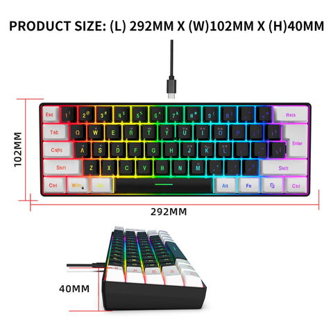 HXSJ V700BW+A869 USB Computer Keyboard and Mouse Kit with 61-key Wired RGB Backlight + Wired Gaming Mouse Colorful LED Lighting