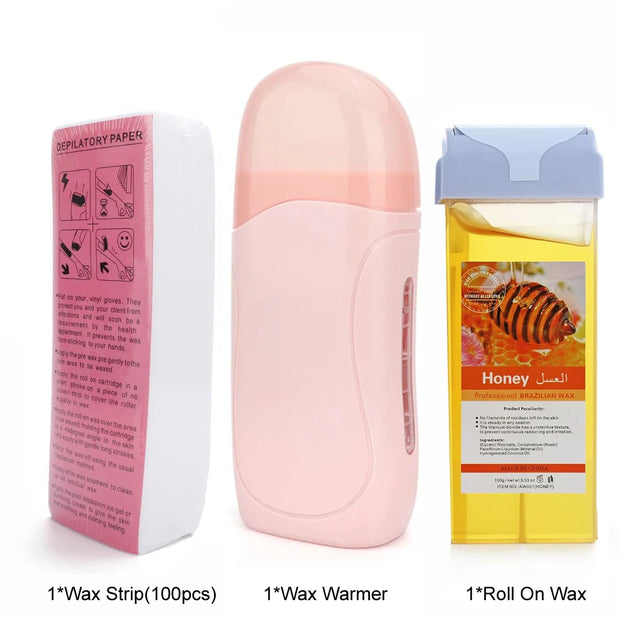 Unisex Roller Wax Roll on Depilatory Wax Cream Hair Removal Wax Heater Equipment Tool Heater Waxing Hot Cartridge Waxing Kit