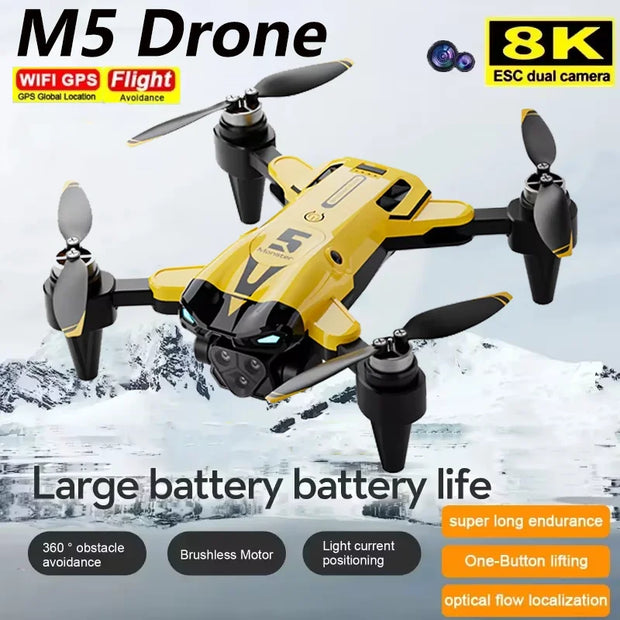 M5 Drone 8K Professional HD Dual Camera Brushless Motor 5G WIFI GPS  Aerial Photography Obstacle Avoidance Quadcopter Drone Gift