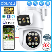 12MP 6K WiFi IP Camera Outdoor 8X Zoom Dual Screens 6MP PTZ Wifi Surveillance Camera Night Vision ICSEE APP CAM Human Detection