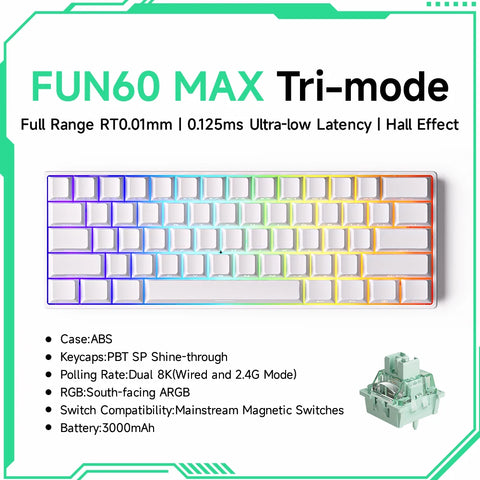 Akko MonsGeek FUN60 Mechanical Keyboard Magnetic Switch 60% Gaming Keyboards Rapid Trigger 0.01mm 8K ARGB HE/TMR Custom Keyboard