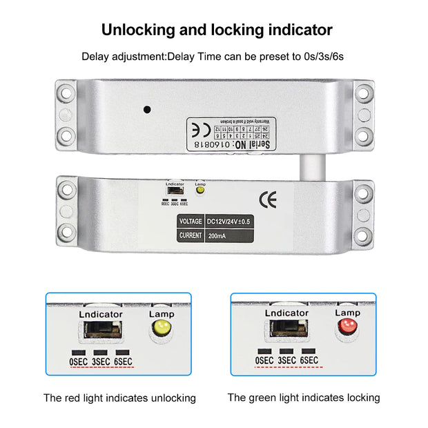 DC12V Fail Safe NC Electric Drop Bolt Lock Access Control Electronic Door Mortise Locks with Time Delay for Gate Entry System