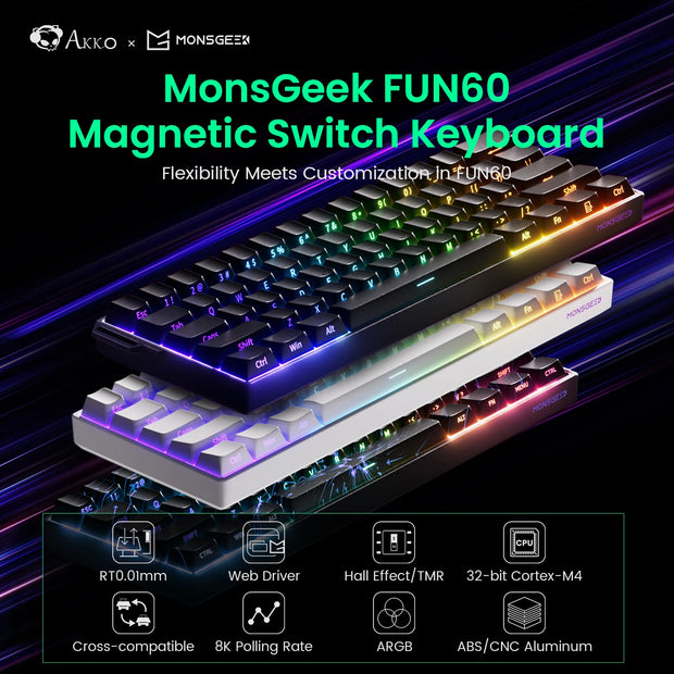 Akko MonsGeek FUN60 Mechanical Keyboard Magnetic Switch 60% Gaming Keyboards Rapid Trigger 0.01mm 8K ARGB HE/TMR Custom Keyboard