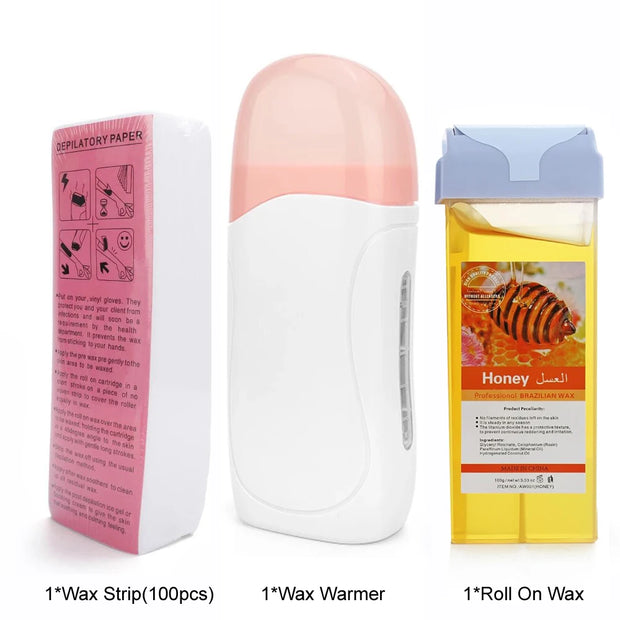 Unisex Roller Wax Roll on Depilatory Wax Cream Hair Removal Wax Heater Equipment Tool Heater Waxing Hot Cartridge Waxing Kit