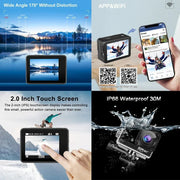 Action Camera 5K 4K60FPS EIS 48MP Wi-Fi Dual Screen 170D 8X Zoom Pre Record 30M Waterproof Sport Camera With Sony IMX576 Lens