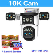 10K Home Security WiFi Camera Four Lens Four Screen  360° 10X Optical Zoom CCTV  Auto Tracking 20MP Wireless Surveillance IP Cam