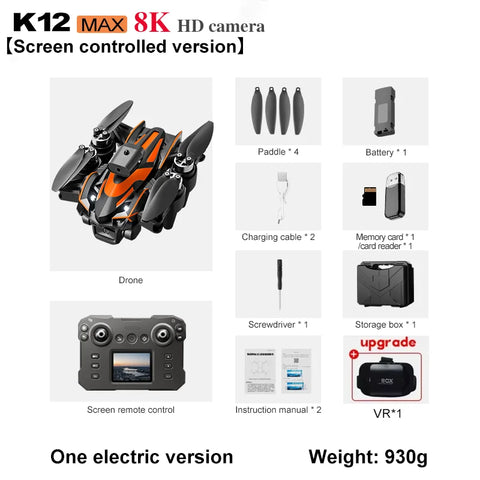 NEW K12Max UAV With Screen Control 5G 8K HD Camera Brushless Drone Optical Flow Positioning Aerial Four-Axis Aircraft Gifts Toys