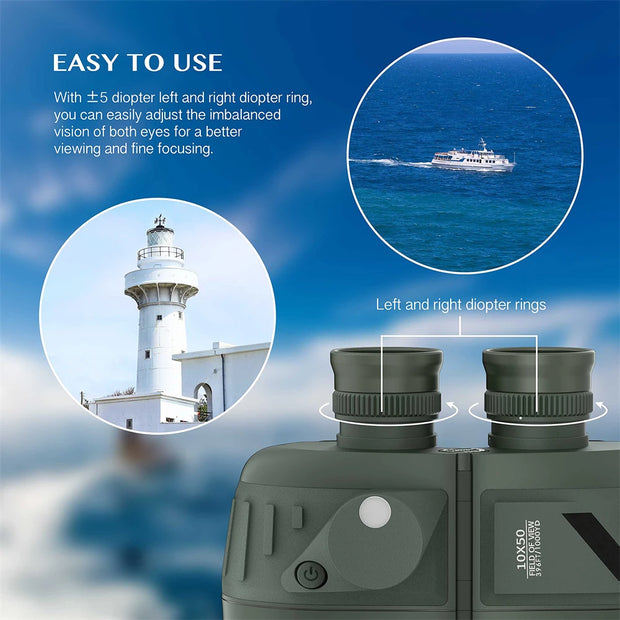 Professional Military Nautical Rangefinder Compass Telescope 10X50 Waterproof Powerful HD Binoculars for Hunting Camping