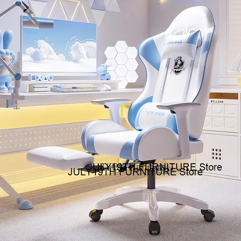 Modern Feet Support Gaming Chair Ergonomic Neck Pillow White Cute Office Chair Bedroom Relax Chaise De Bureaux Office Furniture