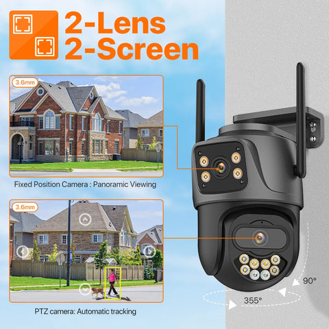 Three Lens Outdoor 4K HD WIFI IP Camera Three Screen PTZ Camera Ai Human Detection IP66 Waterproof CCTV Video Surveillance iCsee