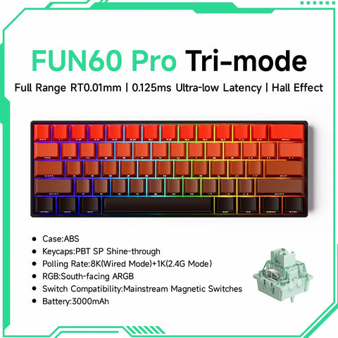 Akko MonsGeek FUN60 Mechanical Keyboard Magnetic Switch 60% Gaming Keyboards Rapid Trigger 0.01mm 8K ARGB HE/TMR Custom Keyboard