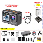 6K 4K60FPS Action Camera 50MP 2.0 Touch LCD Dual Screen EIS WiFi 170° DVR 30M Waterproof 5X Zoom Sport Camera With Remote