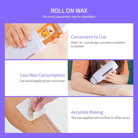 3pcs Cartridge Wax Depilatory Heater Wax Roller Base Roll On Waxing Body Hair Removal Machine Set For Depilation Tool kit