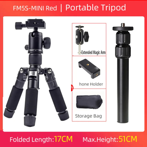 FM5S Portable Tripode Lightweight Travel Stand Tabletop Video Mini Tripod with 360 Degree Ball Head for Camera DSLR SLR