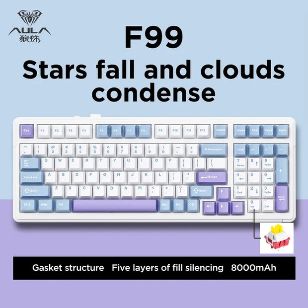 Aula F99 Gaming Mechanical Keyboard Three Mode 2.4g Wireless Bluetooth Wired Hot Swap PBT Gasket RGB For PC Laptop Gamer 99 Keys