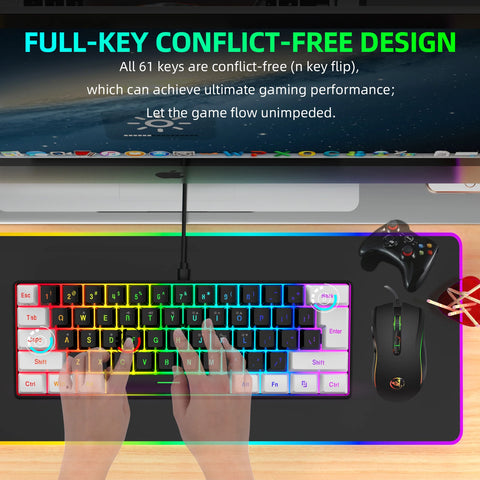 HXSJ V700BW+A869 USB Computer Keyboard and Mouse Kit with 61-key Wired RGB Backlight + Wired Gaming Mouse Colorful LED Lighting