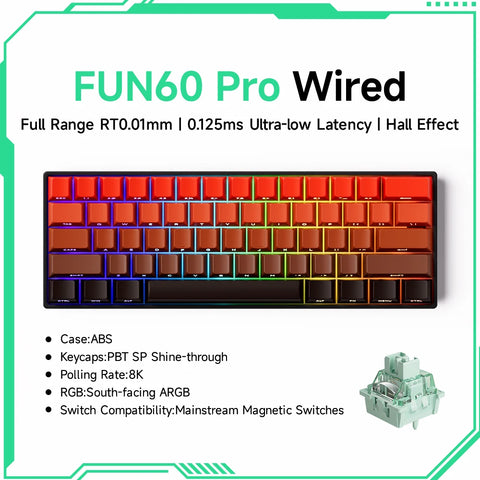 Akko MonsGeek FUN60 Mechanical Keyboard Magnetic Switch 60% Gaming Keyboards Rapid Trigger 0.01mm 8K ARGB HE/TMR Custom Keyboard