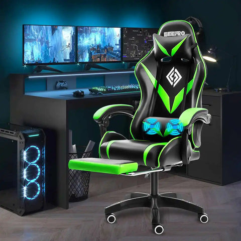 Massage Gaming Chair Racing Computer Desk Chairs Ergonomic Massage Lumbar Support High Back Adjustable Swivel Task Chair