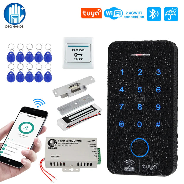 Wifi Bluetooth Tuya APP Outdoor Access Control System Kits Waterproof RFID Fingerprint Keypad Door Electric Magnetic Strike Lock