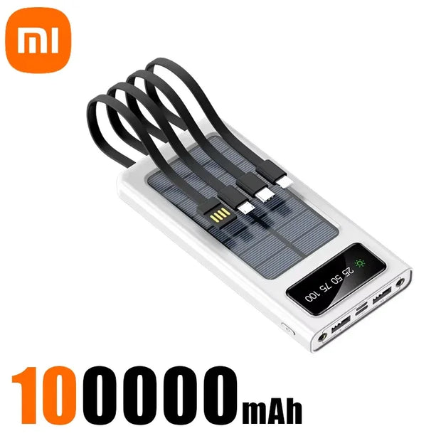 Xiaomi 200000mAh Solar Power Bank Large Capacity Mobile Power Fast Charging Battery With Dual USB 4 Cables For iPhone Samsung