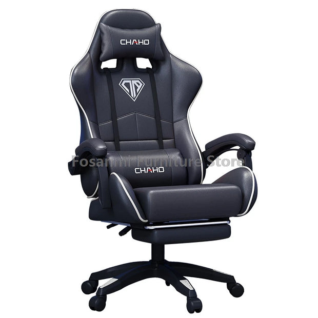 Leather Recliner Gaming Chair with Headrest and Waistrest Ergonomic Office Computer Armchair Adjustable Swivel Gamer Desk Chairs