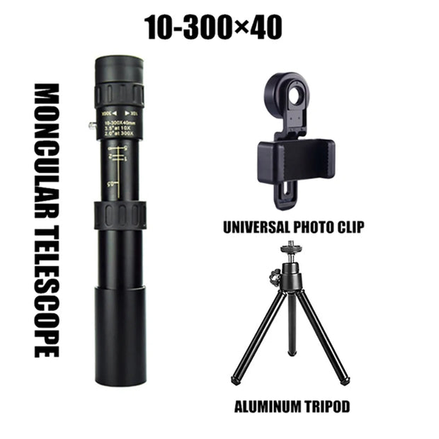 10-300X Zoom Powerful Binoculars Long Range Professional Monocular Telescope HD 4K High Quality BAK4-Prisms Portable for Camping